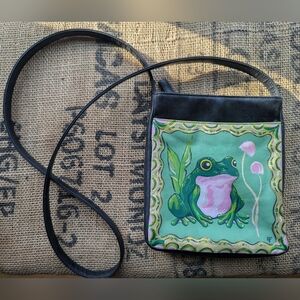 Frog Mushroom Black Leather Crossbody Bag